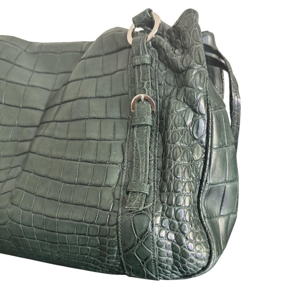 Suarez New York Women's Green Embossed Crocodile Exotic Leather Double Straps - Picture 5 of 13